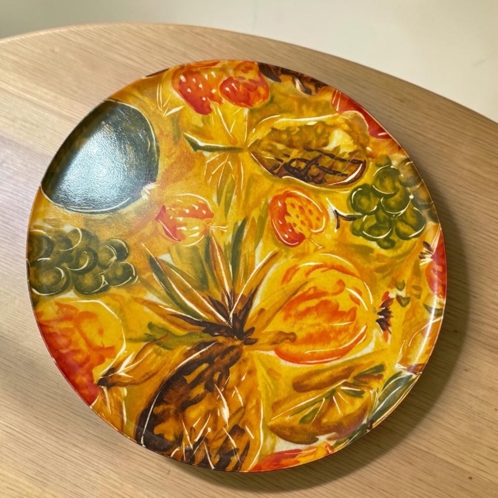 Vintage Fiberglass Fruit Harvest Serving Tray Round 17.5 Inch Mid Century Modern